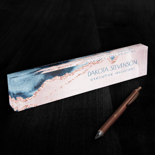 Mystic Elegance   Teal Pink Peach Agate Branding Nameplate
