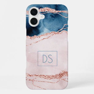 Mystic Elegance Teal Pink Peach Agate Monogram iPhone 16 Plus Case