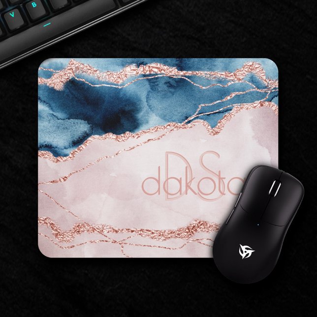 Mystic Elegance | Teal Pink Peach Agate Monogram Mouse Mat (Creator Uploaded)