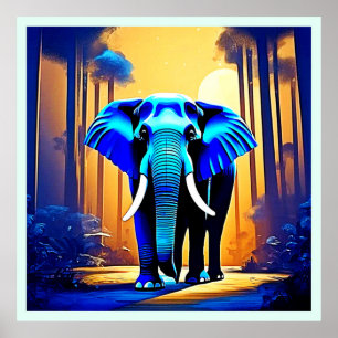 Mystic Elephant: Sunset Forest Journey Poster
