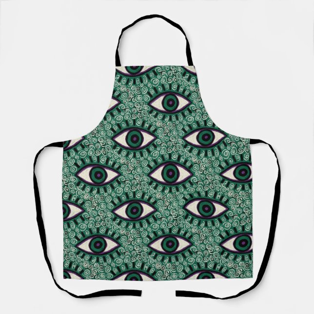 "Mystic Emerald Eyes" - Psychedelic Swirl Seamless Apron (Front)