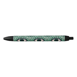 "Mystic Emerald Eyes" - Psychedelic Swirl Seamless Black Ink Pen