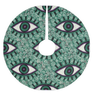 "Mystic Emerald Eyes" - Psychedelic Swirl Seamless Brushed Polyester Tree Skirt