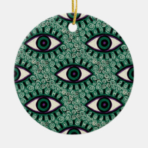 "Mystic Emerald Eyes" - Psychedelic Swirl Seamless Ceramic Tree Decoration