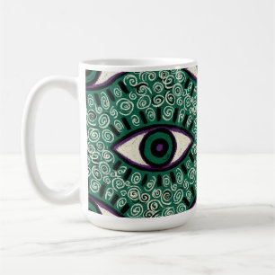 "Mystic Emerald Eyes" - Psychedelic Swirl Seamless Coffee Mug