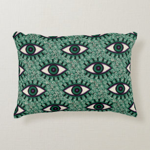 "Mystic Emerald Eyes" - Psychedelic Swirl Seamless Decorative Cushion