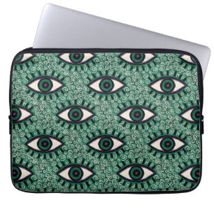 "Mystic Emerald Eyes" - Psychedelic Swirl Seamless Laptop Sleeve