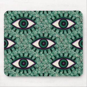 "Mystic Emerald Eyes" - Psychedelic Swirl Seamless Mouse Mat