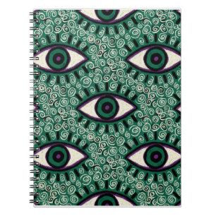 "Mystic Emerald Eyes" - Psychedelic Swirl Seamless Notebook