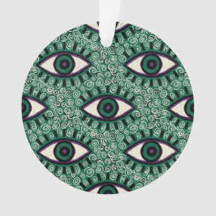 "Mystic Emerald Eyes" - Psychedelic Swirl Seamless Ornament