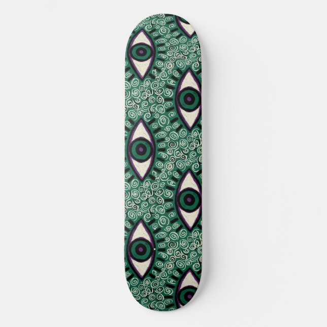 "Mystic Emerald Eyes" - Psychedelic Swirl Seamless Skateboard (Front)