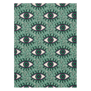 "Mystic Emerald Eyes" - Psychedelic Swirl Seamless Tablecloth