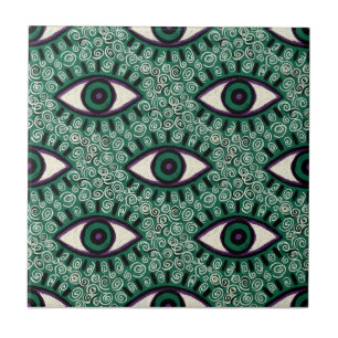 "Mystic Emerald Eyes" - Psychedelic Swirl Seamless Tile