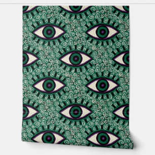 "Mystic Emerald Eyes" - Psychedelic Swirl Seamless Wallpaper