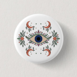 Mystic evil eye and crescent moon celestial 3 cm round badge