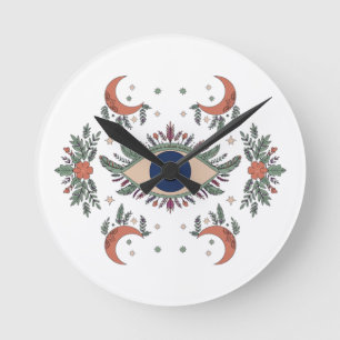 Mystic evil eye and crescent moon celestial round clock