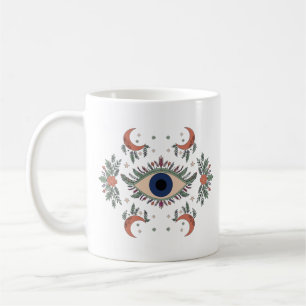 Mystic evil eye and crescent moon celestial white coffee mug