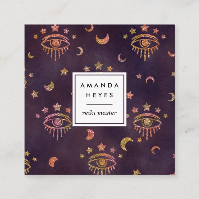 Mystic Eye Lunar Moon Reiki Spiritual Healer | Square Business Card (Front)