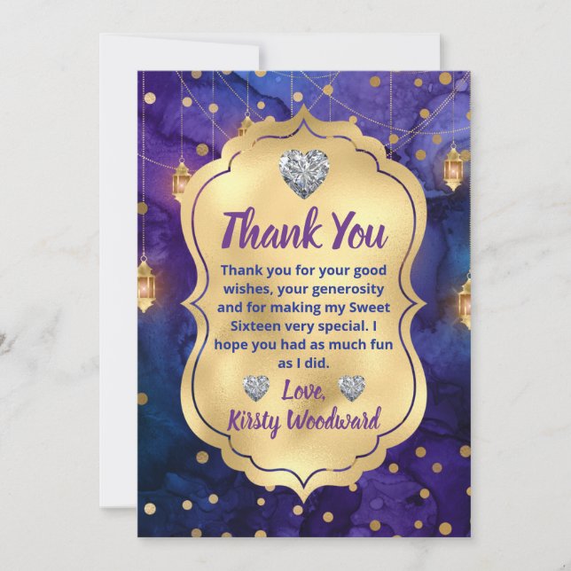 Mystic Fantasy Night Lanterns & Bokeh Sweet 16 Thank You Card (Front)