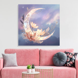 Mystic Feather Moon Boho Wall Art   Spiritual 