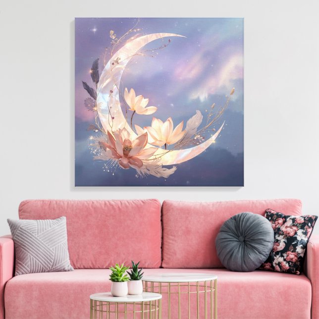 Mystic Feather Moon Boho Wall Art | Spiritual  (Insitu(LivingRoom))