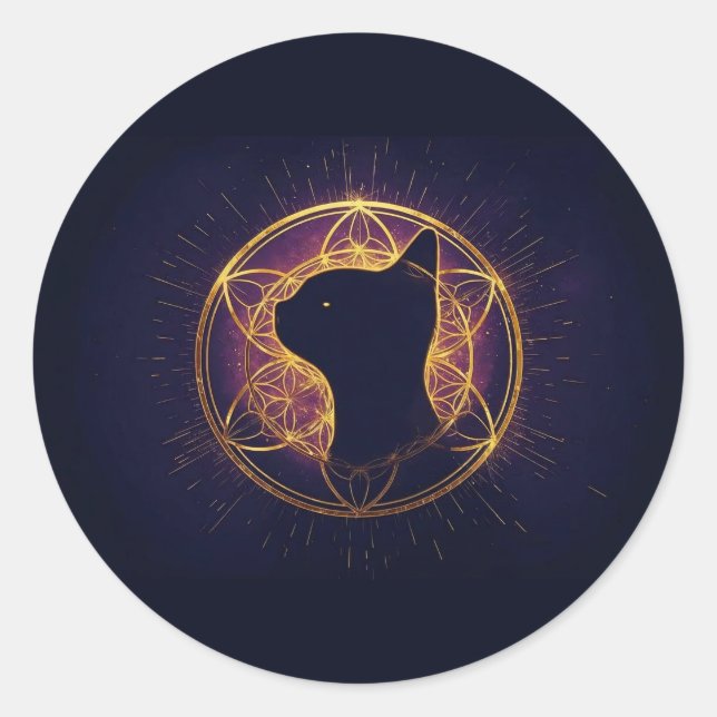 Mystic Feline Within the Sacred Circle Classic Round Sticker (Front)