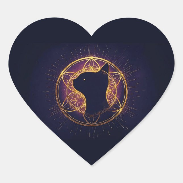 Mystic Feline Within the Sacred Circle Heart Sticker (Front)