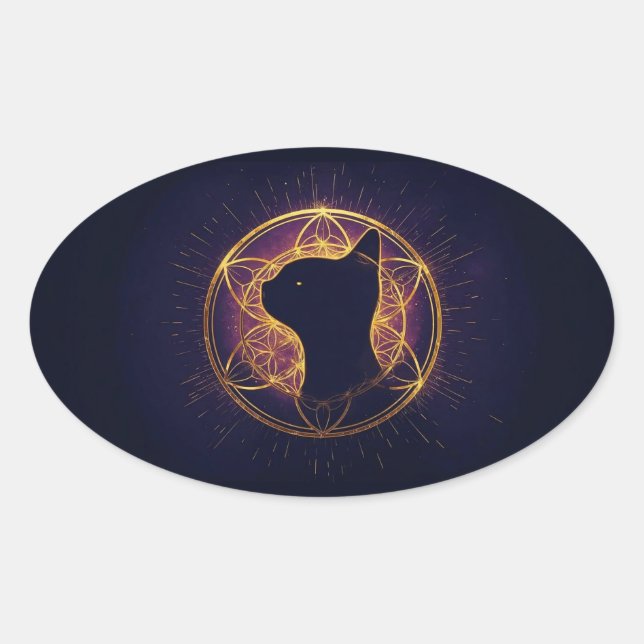 Mystic Feline Within the Sacred Circle Oval Sticker (Front)