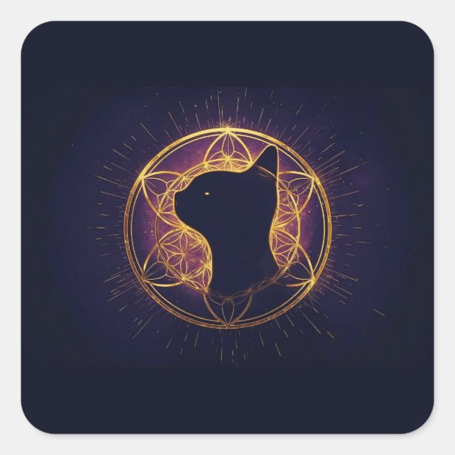 Mystic Feline Within the Sacred Circle Square Sticker (Front)