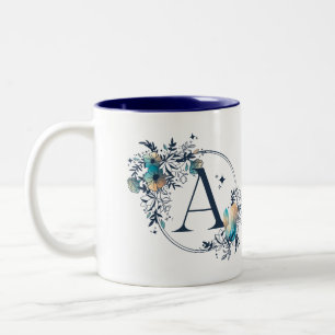 Mystic Floral Monogram Initial - Letter A Two-Tone Coffee Mug