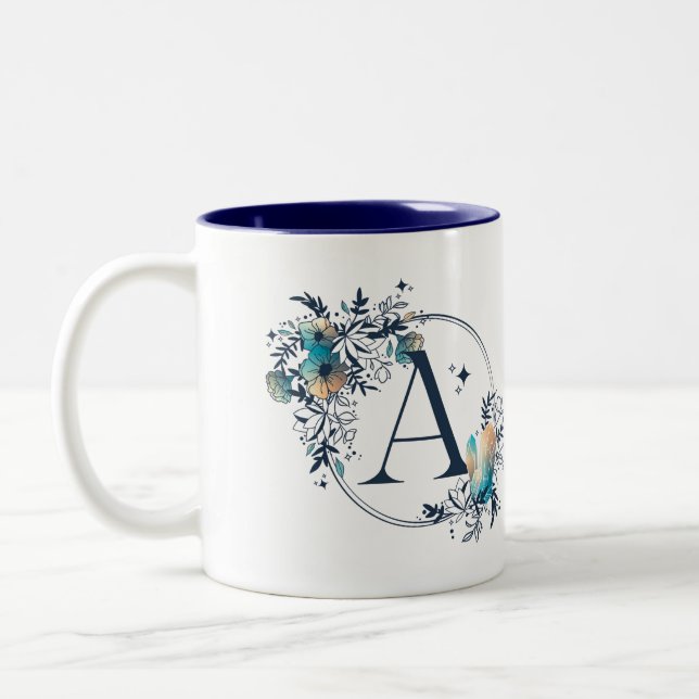 Mystic Floral Monogram Initial - Letter A Two-Tone Coffee Mug (Left)