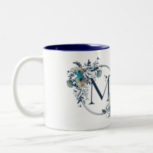 Mystic Floral Monogram Initial - Letter M Two-Tone Coffee Mug