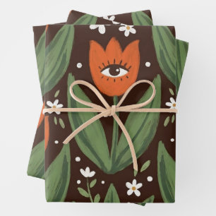 Mystic Folk Art Eye Tulip Floral Wrapping Paper Sh