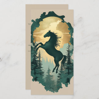 Mystic Forest Horse Gift Tag — Emerald & Gold Holiday Card