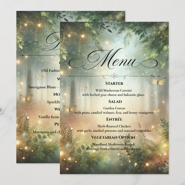 Mystic Forest Meadow Magic Wedding Table  Menu (Front/Back)