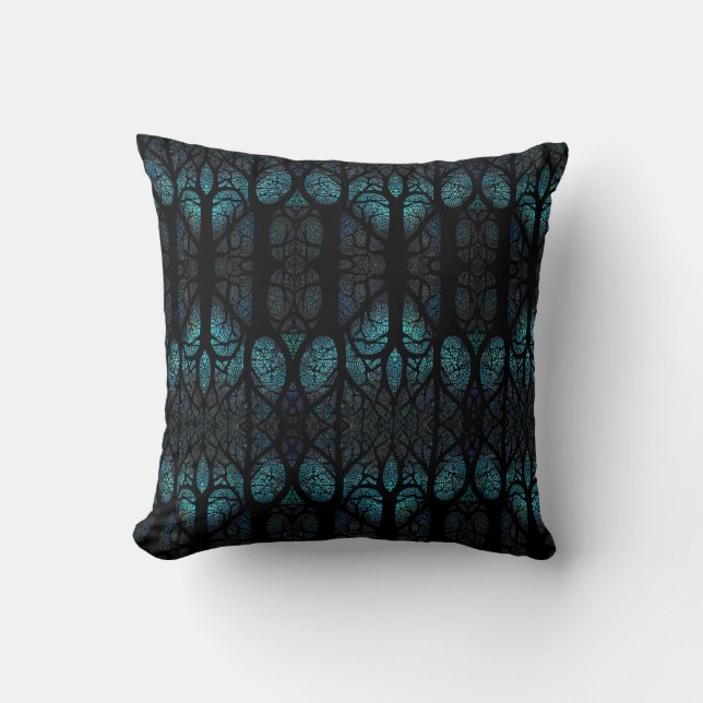 Mystic Forest Mosaic Blue & Black pattern  Cushion (Front)
