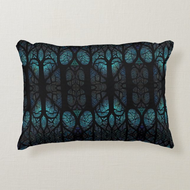 Mystic Forest Mosaic Blue & Black pattern  Decorative Cushion (Front)