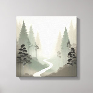 Mystic Forest Path in Soft Fog Minimalism Canvas Print