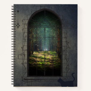 Mystic Forest Portal with Cat – Fantasy Window  Notebook