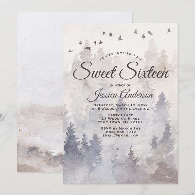 Mystic Forest Sweet Sixteen Invitation (Front/Back)