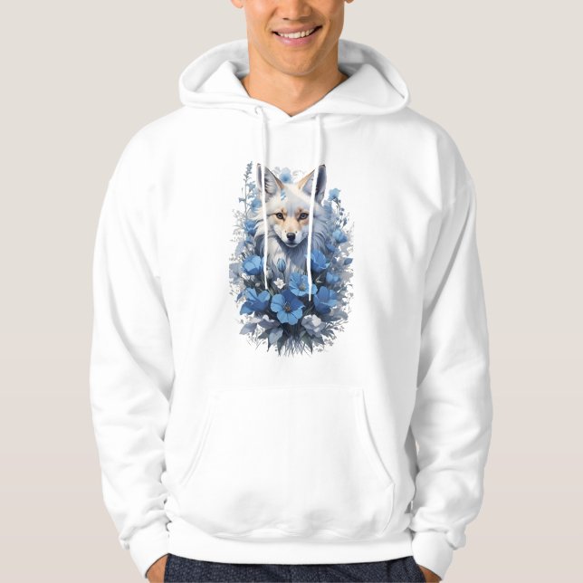 Mystic Fox in Blue Bloom Hoodie (Front)