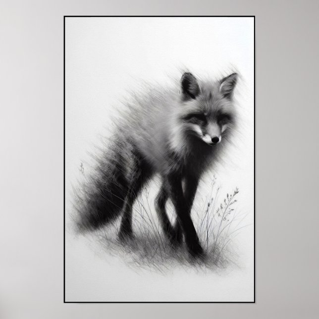 Mystic Fox In Moonlit Grass Poster (Front)