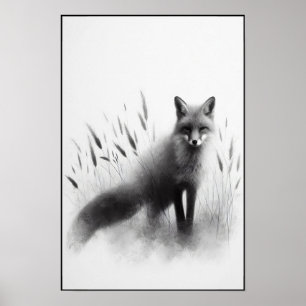 Mystic Fox In Moonlit Grass Poster