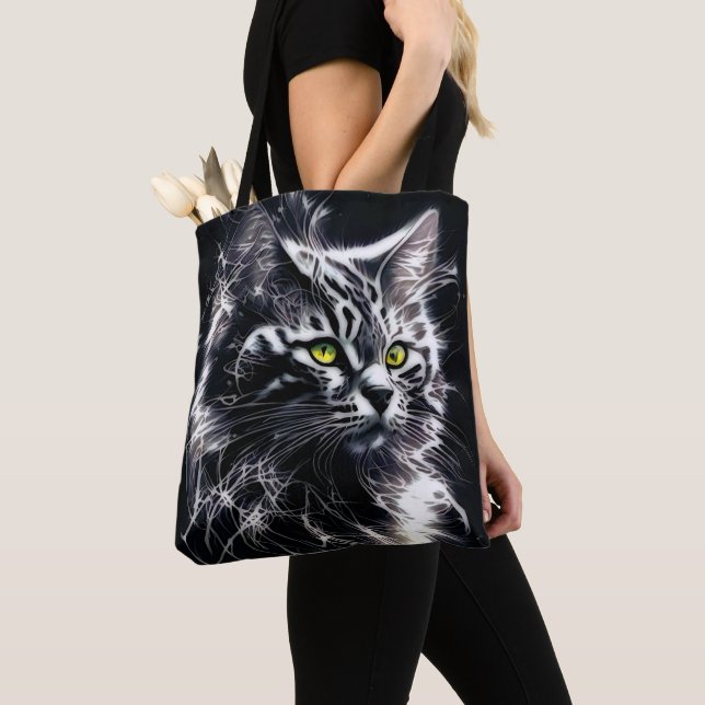 Mystic Fractured Light Cat Art Tote Bag (Close Up)