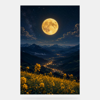 Mystic Full Moon Mountain Valley Acrylic Wall Art Sign