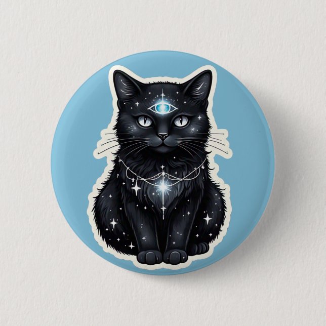 Mystic Galaxy Cat Button – Cosmic Third Eye Space  (Front)