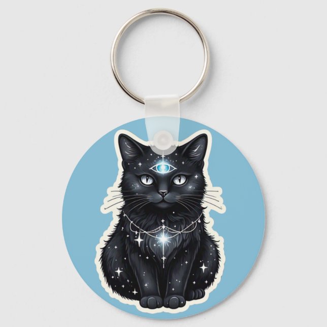 Mystic Galaxy Cat Keychain (Front)