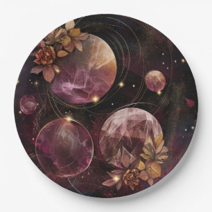 Mystic Galaxy Crystal Planet Purple Space Paper Plate