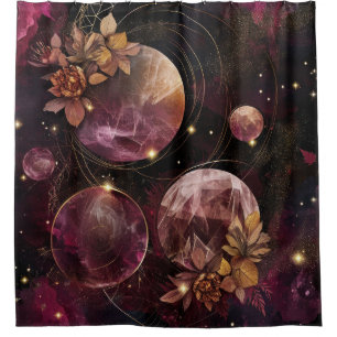 Mystic Galaxy Crystal Planet Purple Space Shower Curtain