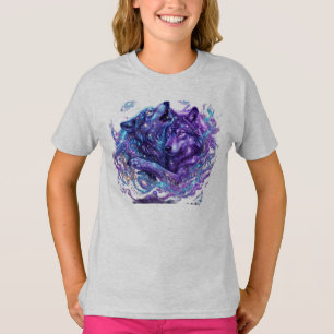 Mystic Galaxy Kids T-Shirt Blue Cosmic Wolf Art 